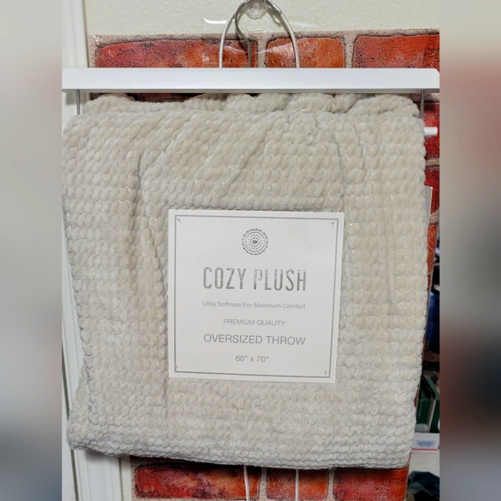 Blanket. Cozy Plush 60" x 70" light tan/taupe colored. NEW! warm, plush, cozy.